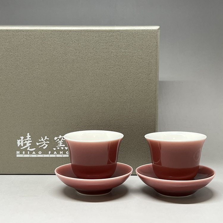 茶香自在】曉芳窯蔡曉芳大師桃紅釉品茗對杯含托