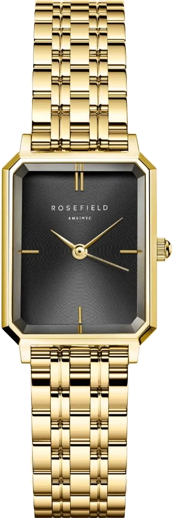 萬年鐘錶 -  【ROSEFIELD】  阿姆斯特丹設計師品牌 Octagon XS系列 復古方形金色黑面女錶  OBGSG-O61  錶徑19.5*24MM