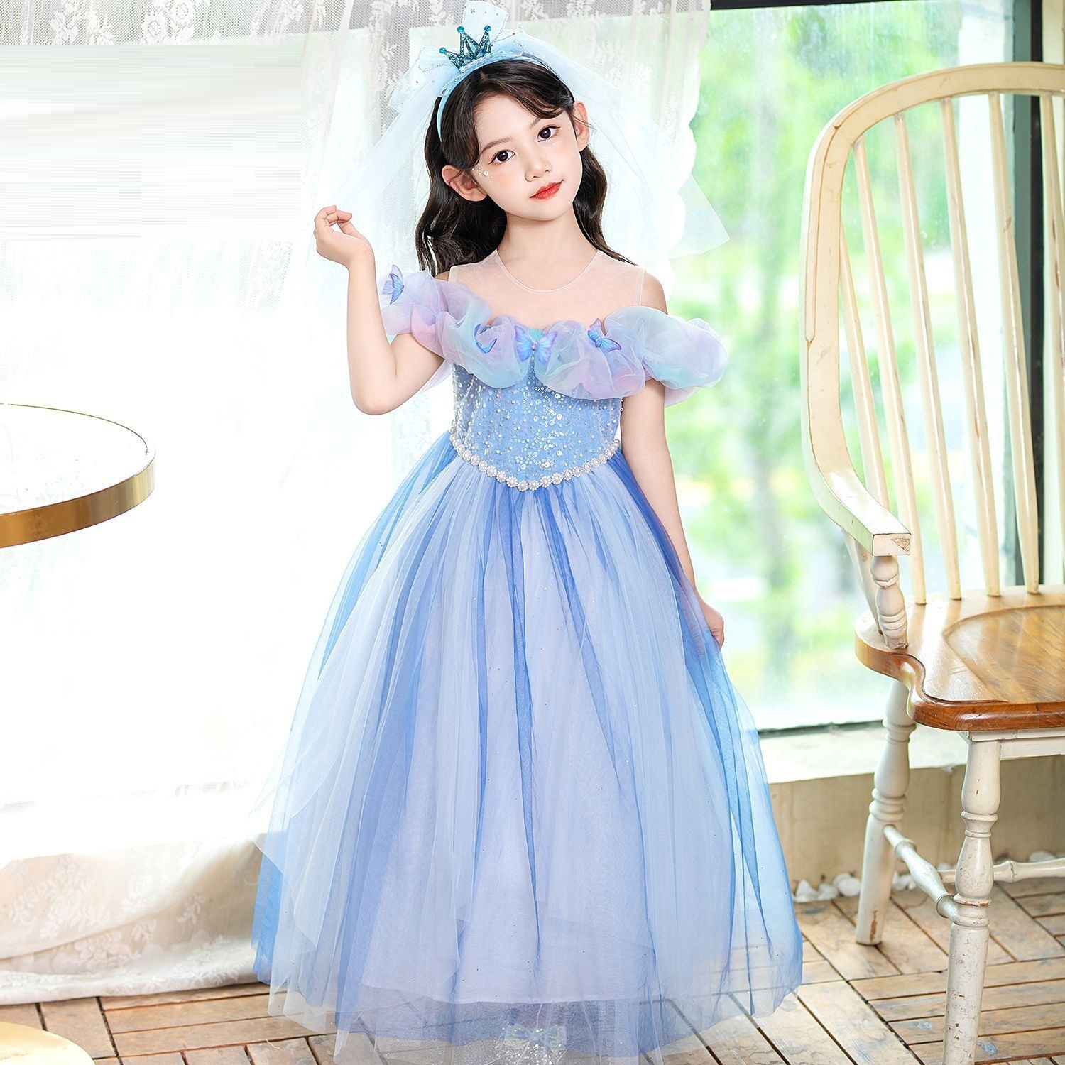 現貨 140cm 萬聖節 灰姑娘公主禮服 一字領蝴蝶款 100-150cm #RA68