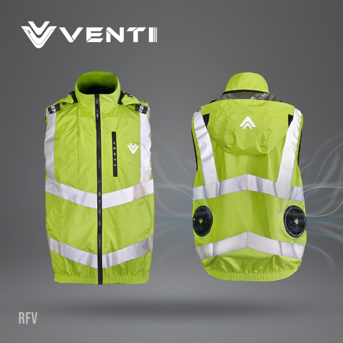風神｜空調服｜22V｜SA2-RFV 螢光綠｜3M 反光背心 無袖背心 空調工作服 可拆帽風扇外套｜VENTI TECH