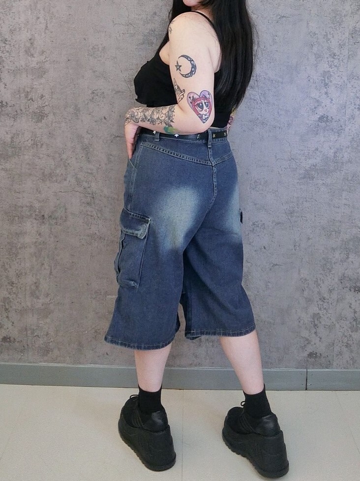 美式大口袋工裝風七分寬褲