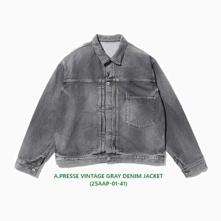 12/13 RE-STOCK: A.PRESSE 2025 VINTAGE GRAY DENIM JACKET (25AAP-01-41) - PRE ORDER ITEM (預訂中)