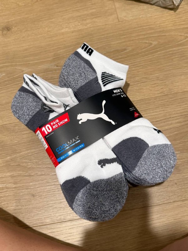[USW] PUMA 1489812 WHITE/GREY MEN'S MOISTURE CONTROL SPORT SOCKS, 888435268949 (UZZ834)