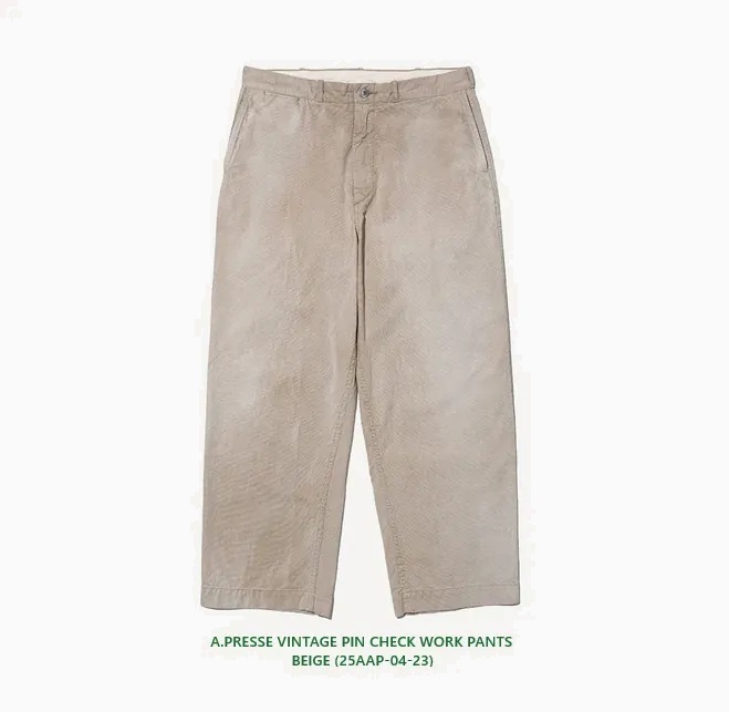 A.PRESSE 2025 S/S VINTAGE PIN CHECK WORK PANTS (25AAP-04-23) - BEIGE PRE ORDER ITEM (預訂中)