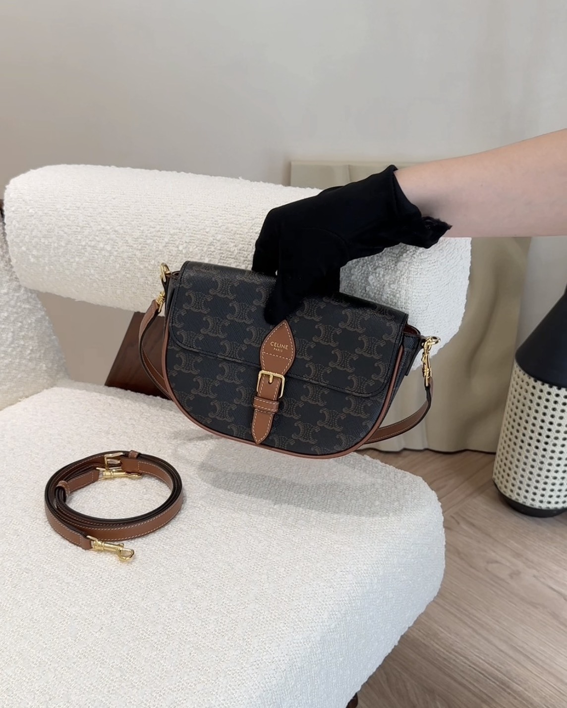 CELINE｜FOLCO 馬鞍腋下包 深老花