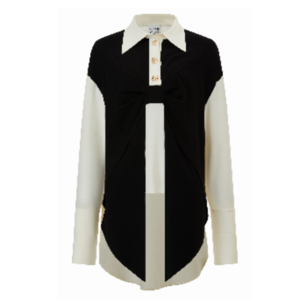 1EA0726-045 (Defect) [EDWARD ACHOUR] Blouse Black/White SS25 #080601/829/47 (C-EU-E)