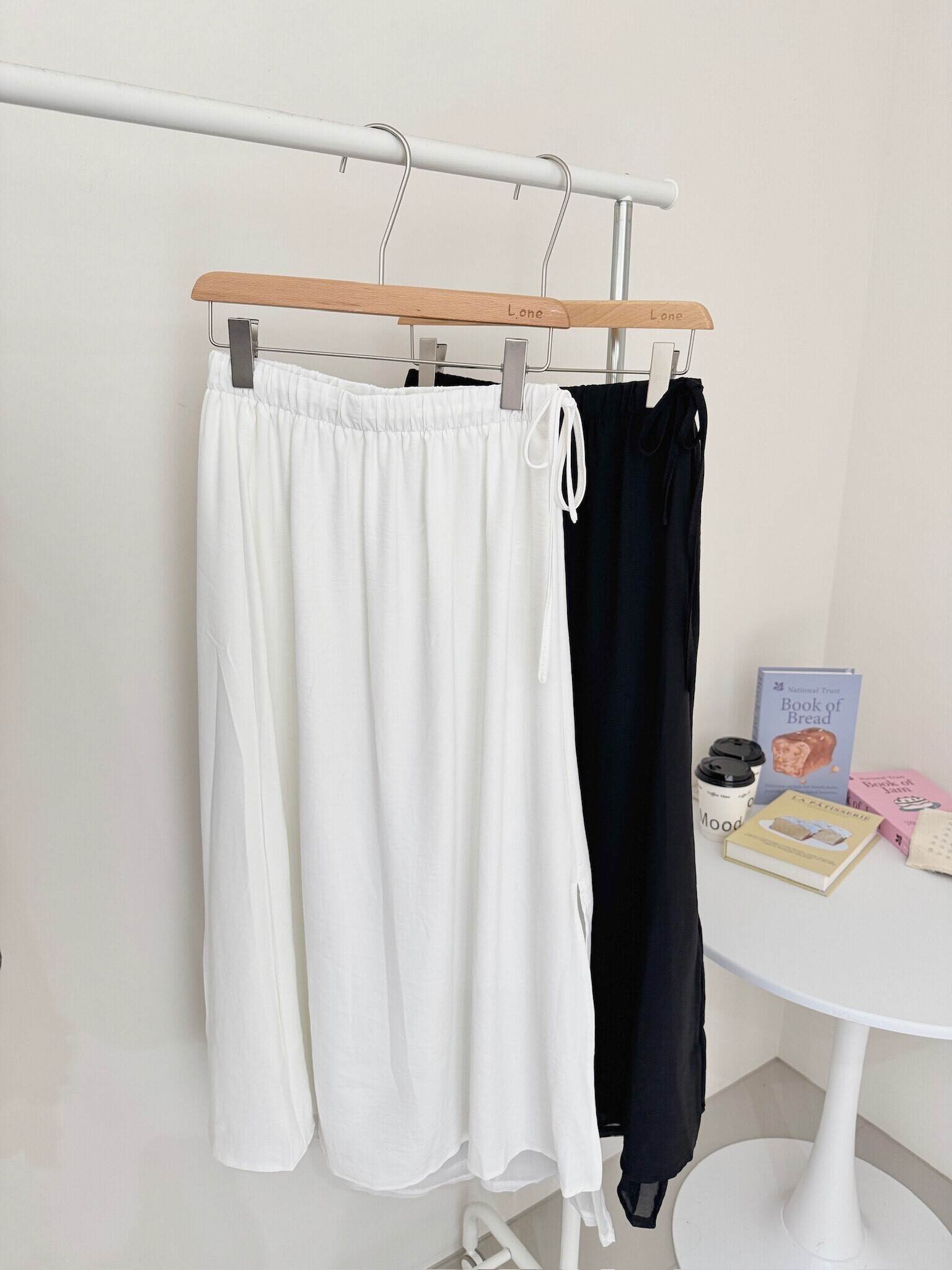 側綁帶雙層雪紡長裙