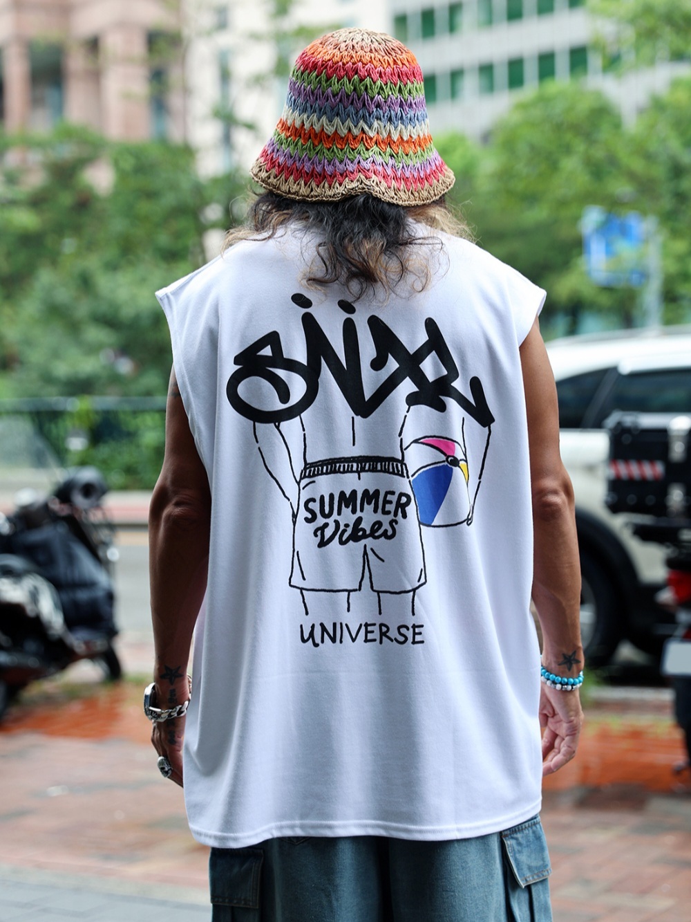 夏季印刷無袖寬鬆背心