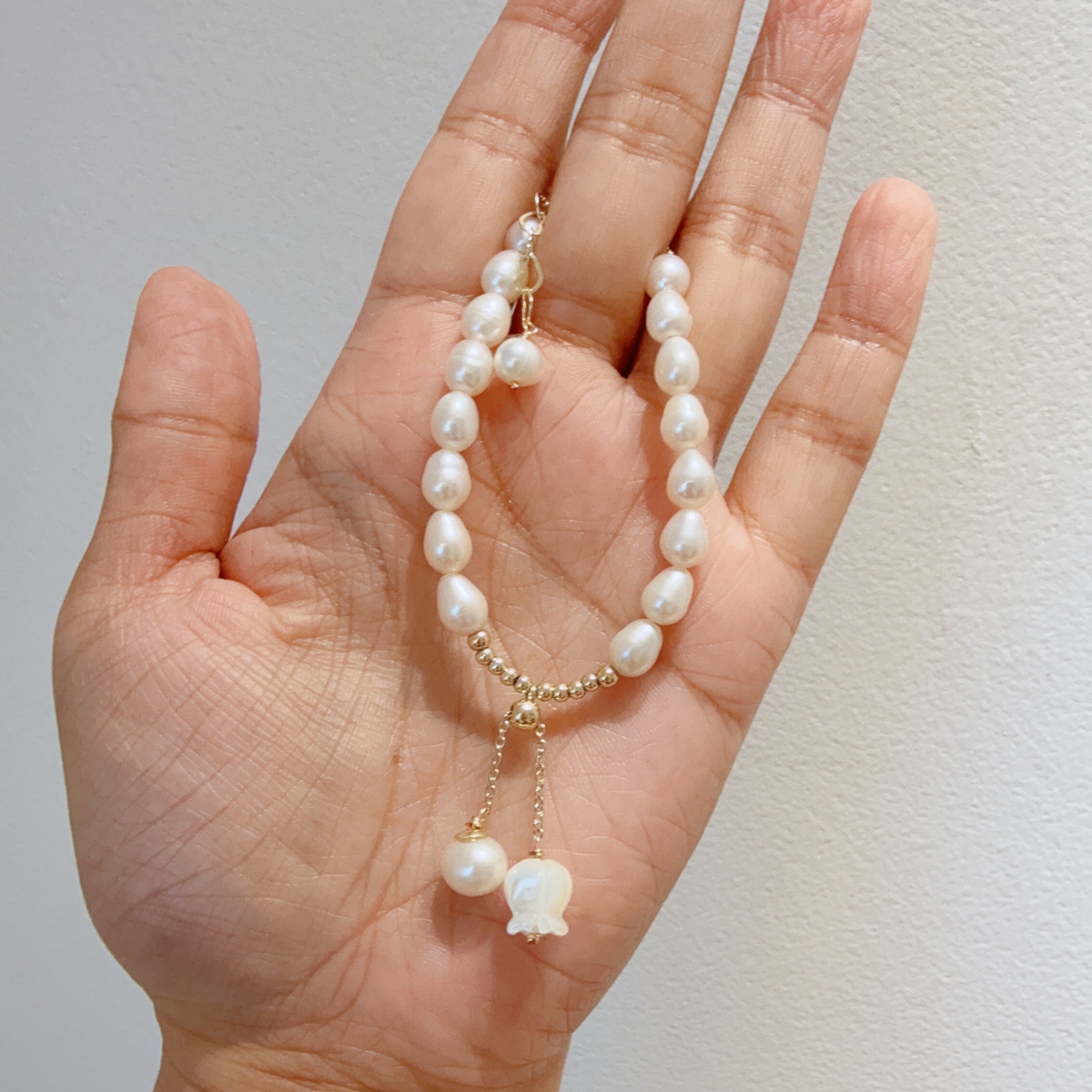 Bellflower Freshwater Pearl Bracelet (Handmade)