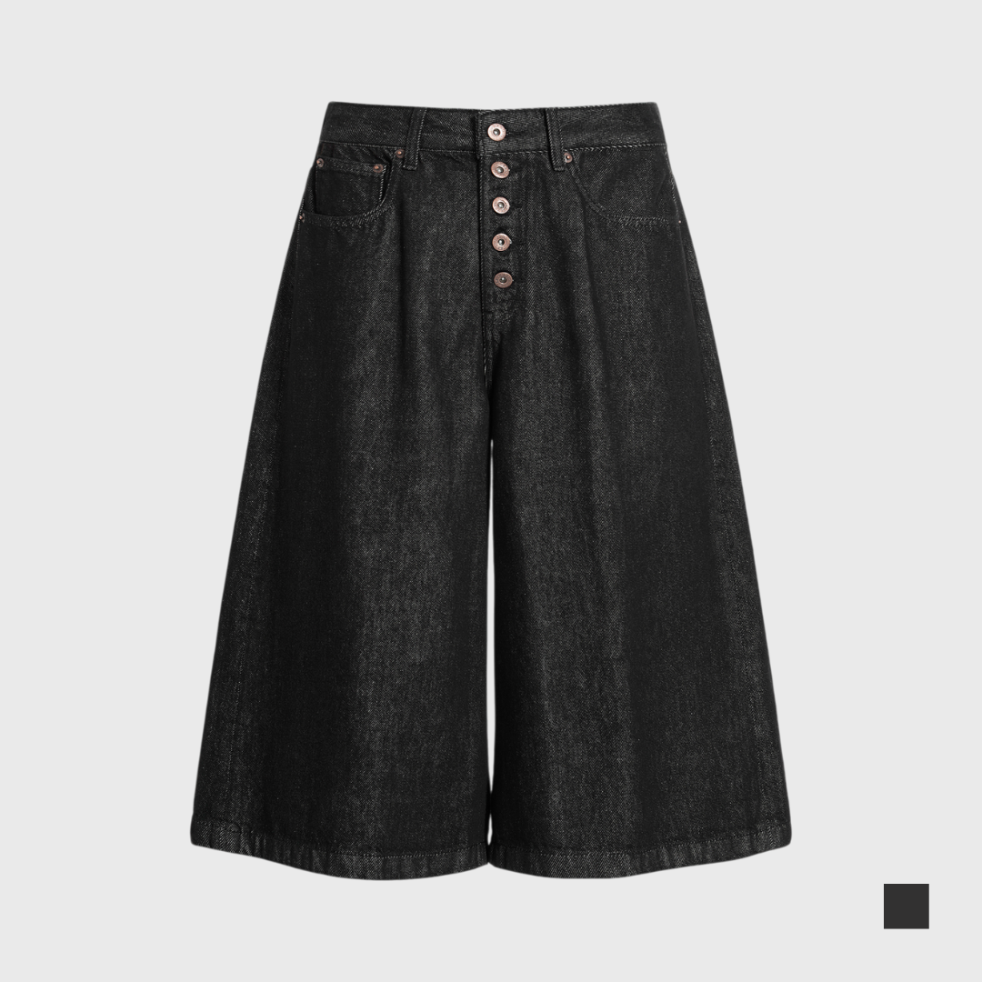 排釦七分牛仔褲