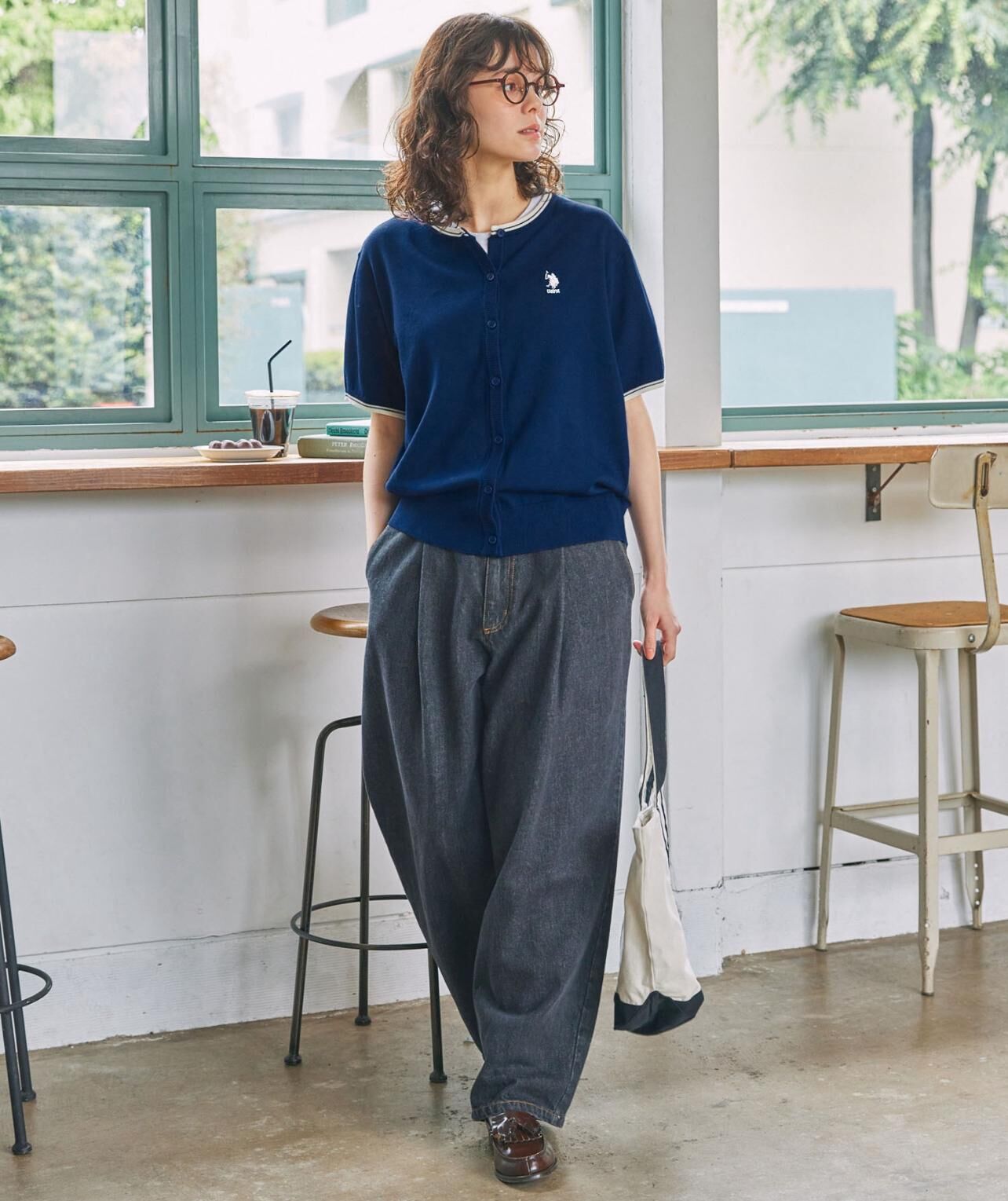 【預購】JN072610 U.S. POLO ASSN. 刺繡撞色短袖針織外套(FREE SIZE)