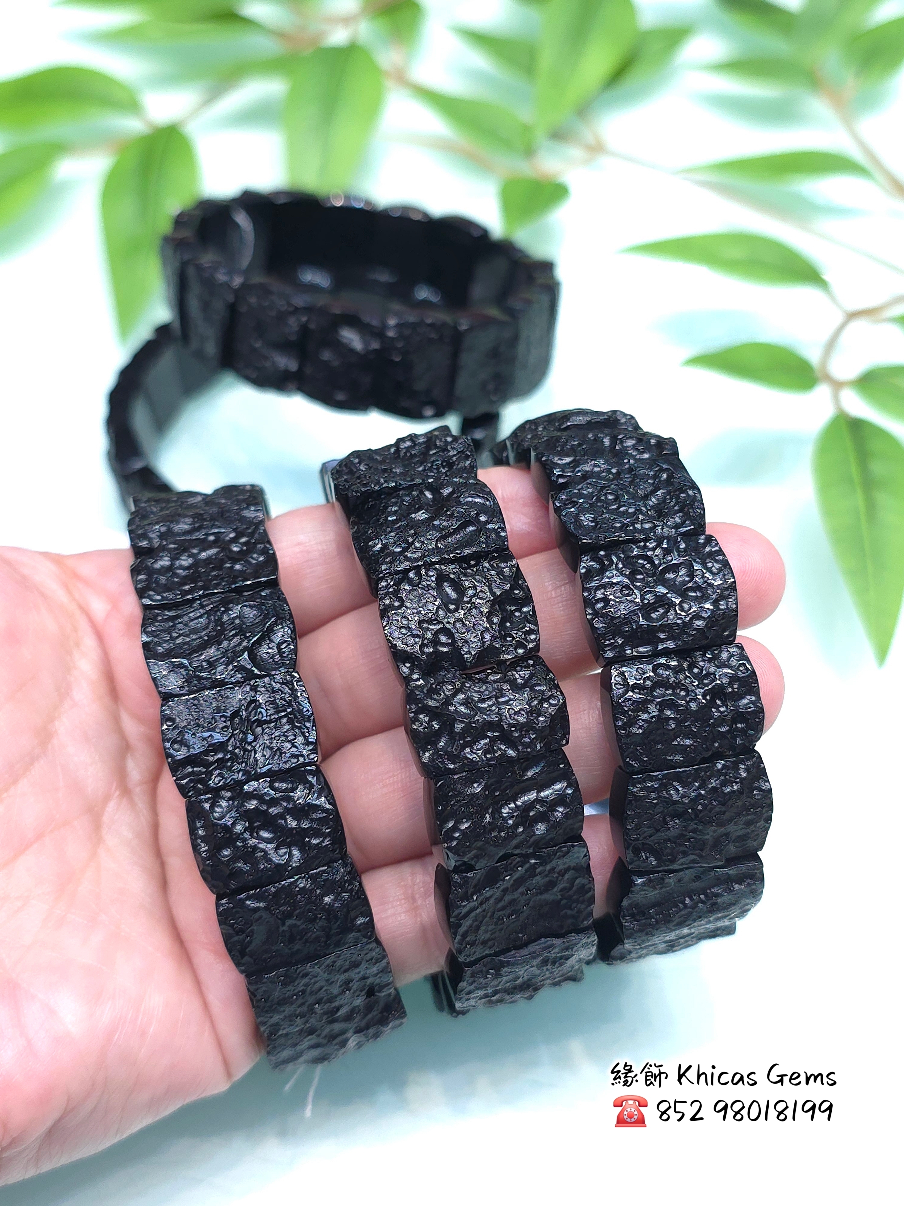 天然黑隕石原石闊手排18mm