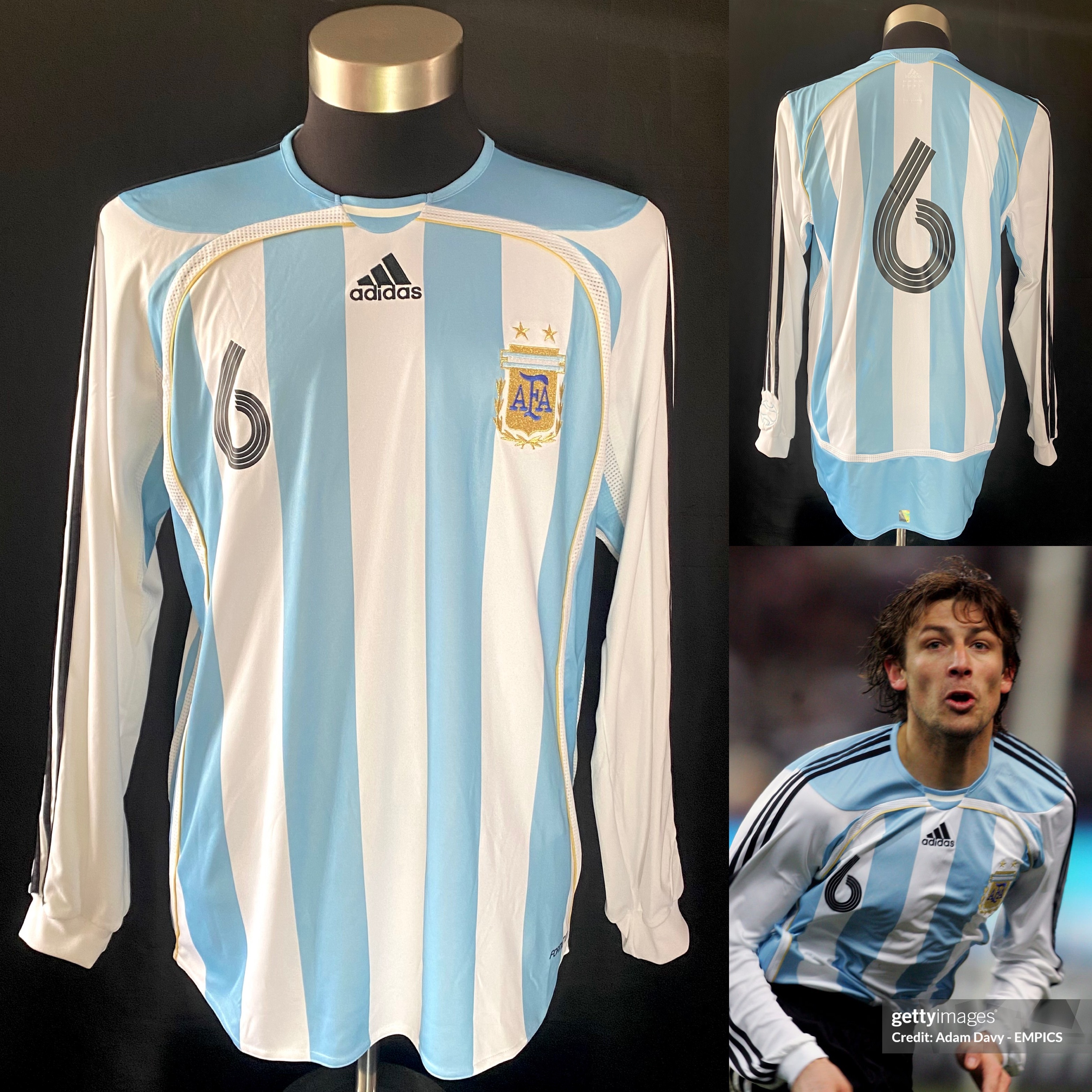 (Match Issue) Argentina 2006-2007 Adidas L/S Home Match Worn Issue Shirt #6 HEINEZ