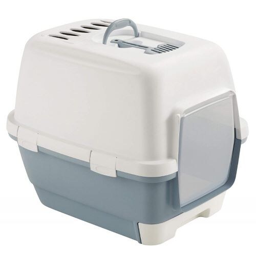 Zolux 易潔有蓋雙層抽屜式貓砂盤．藍色/灰色