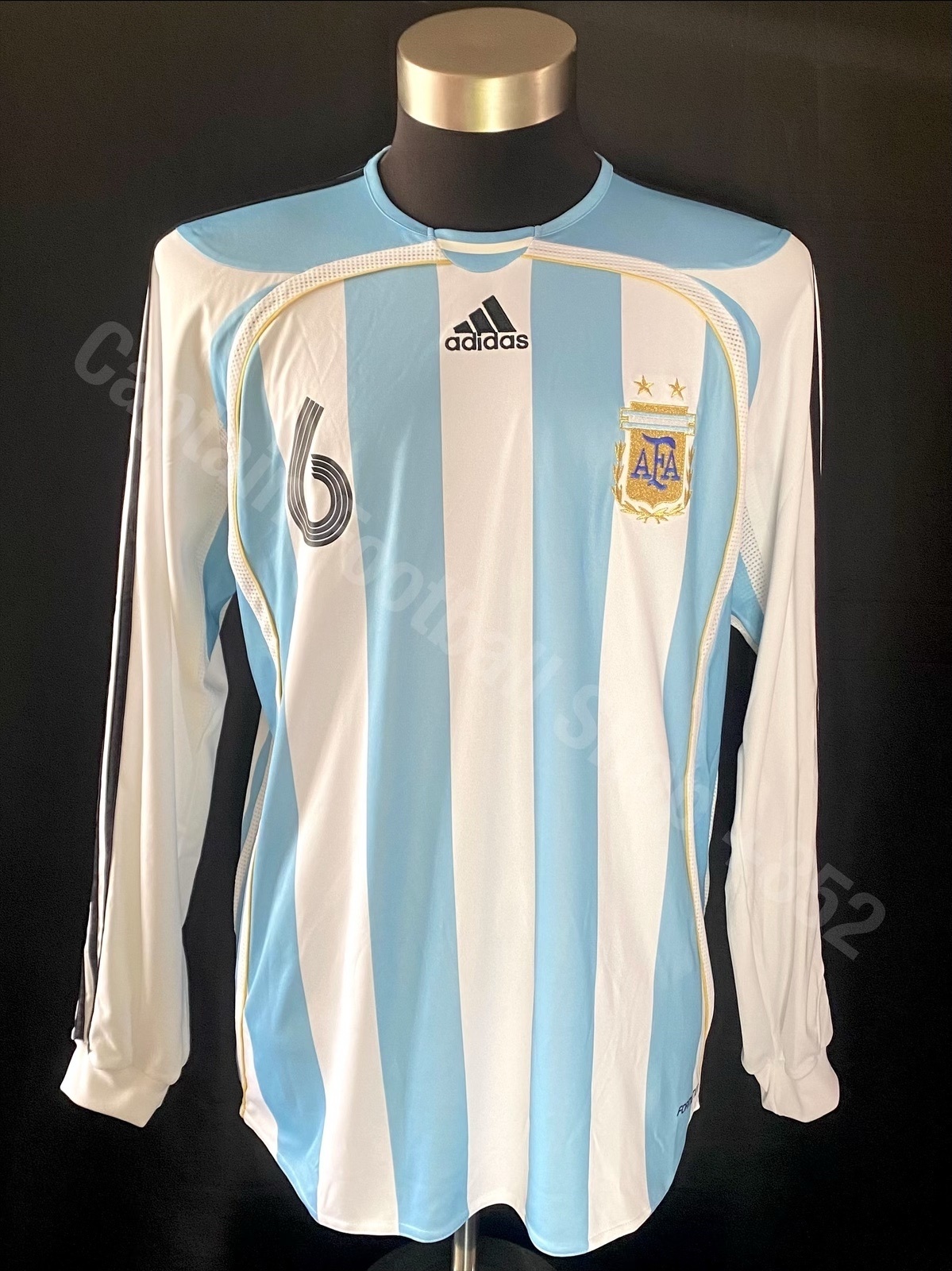 (Match Issue) Argentina 2006-2007 Adidas L/S Home Match Worn Issue Shirt #6 HEINEZ