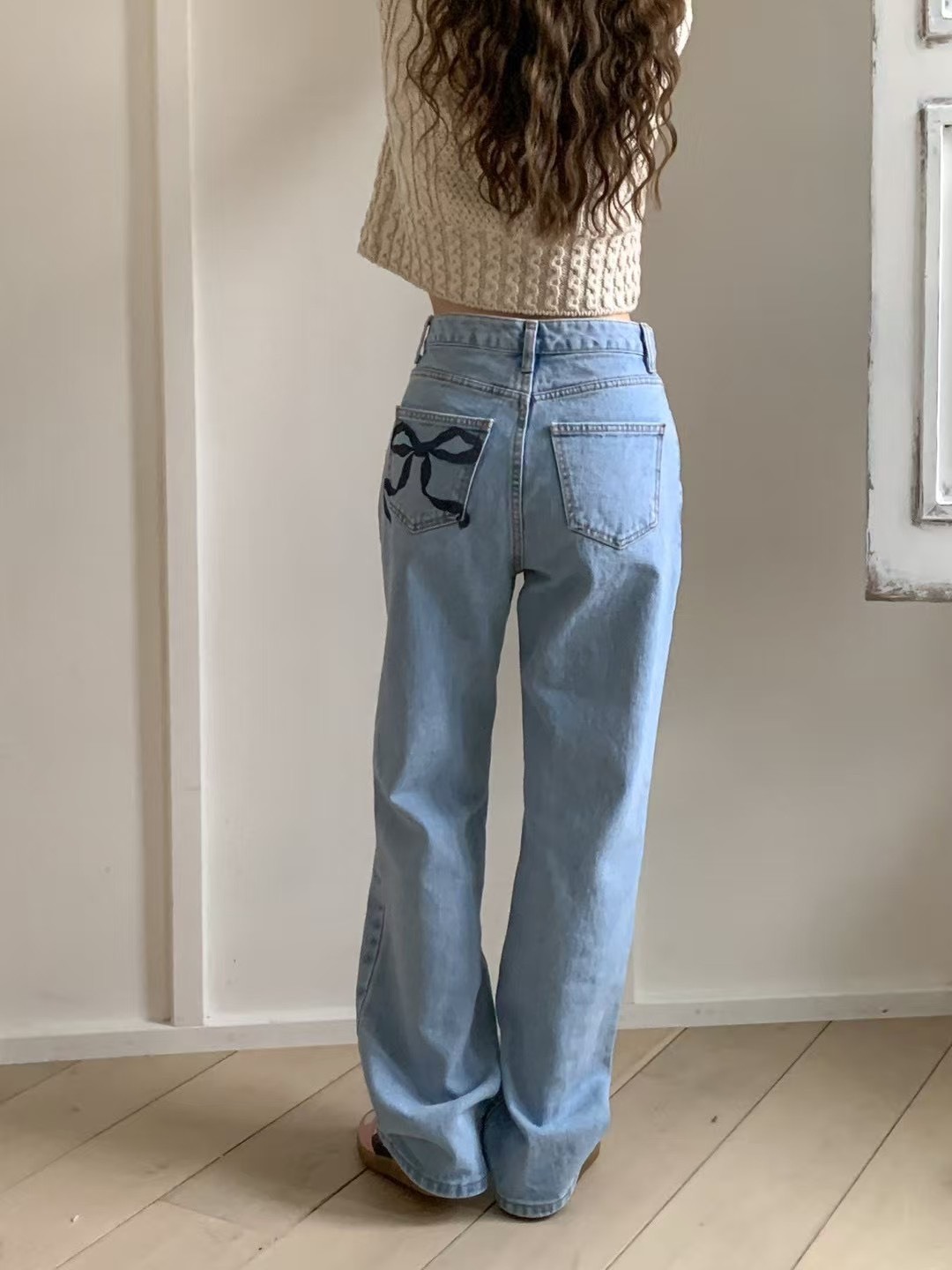 423背口袋蝴蝶結牛仔長褲