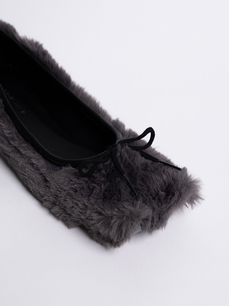 Diablo Ballerina Flat Grey Fur