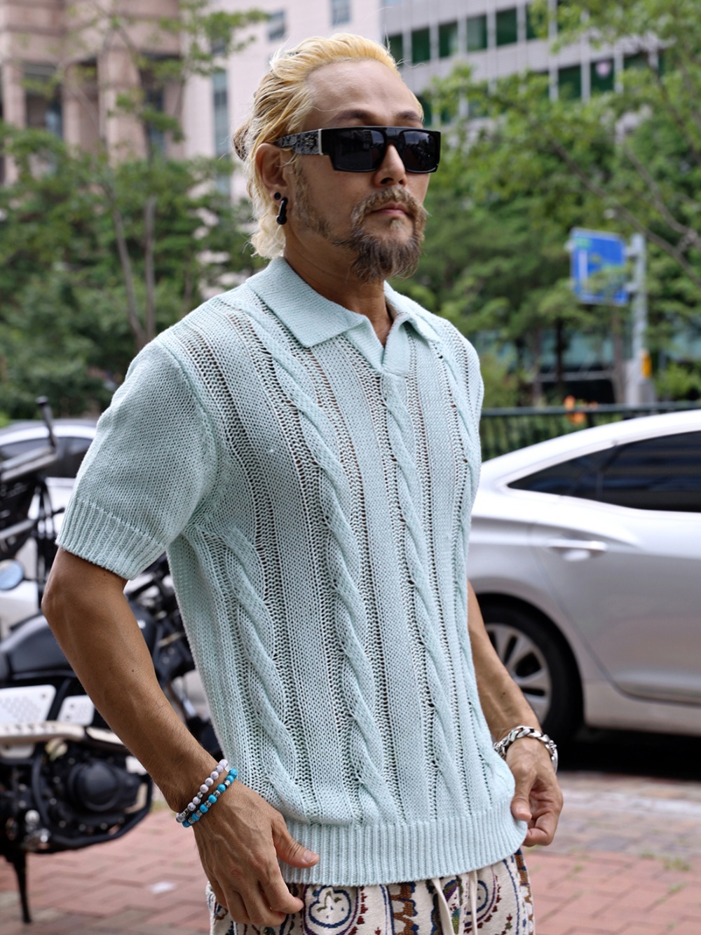 麻花亞麻夏季針織短袖T卹