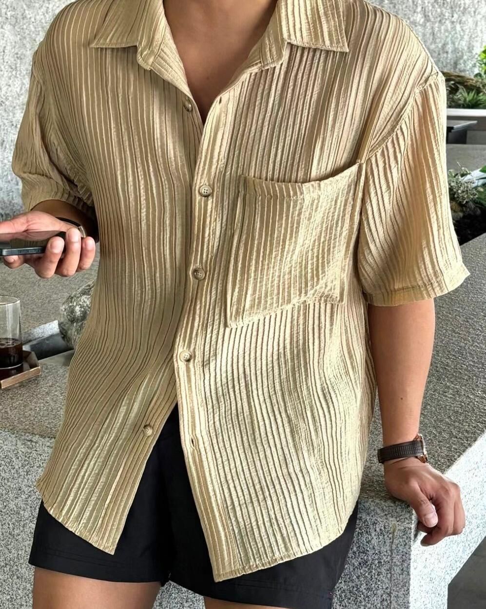 淨色直紋短袖恤衫 VOID-105S