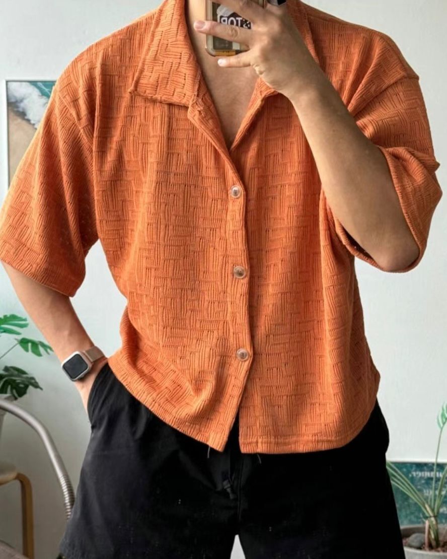 淨色格紋短袖恤衫 VOID-108S