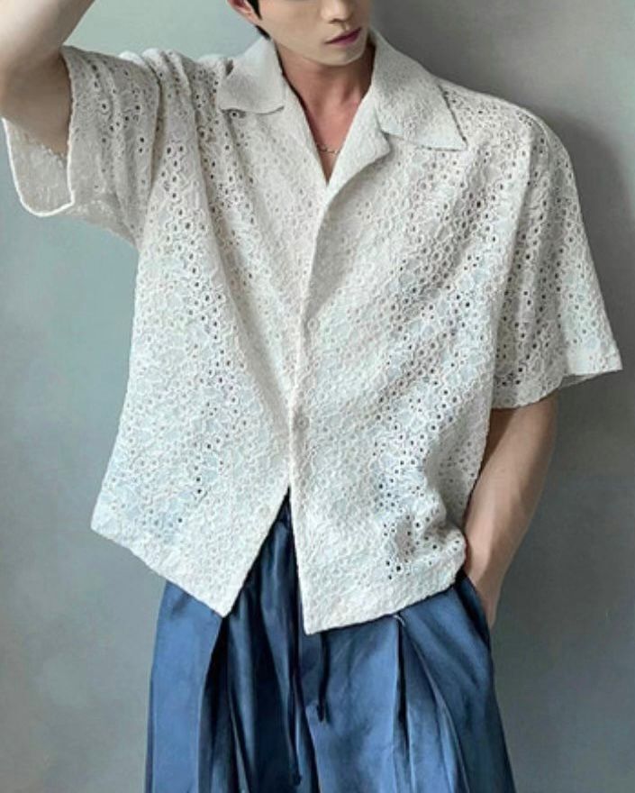 淨色網花紋短袖恤衫 VOID-107S