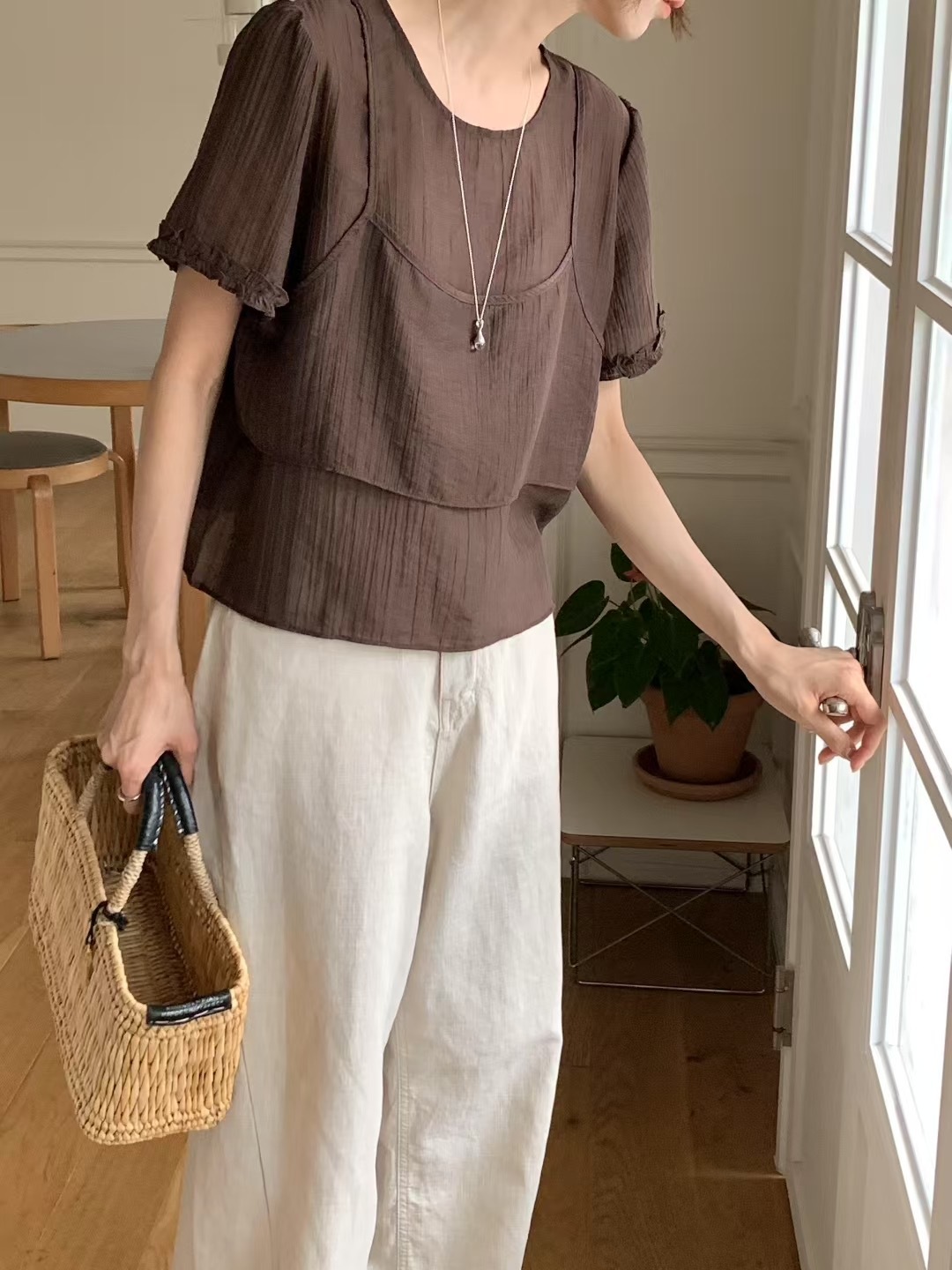 Layered bustier silk blouse