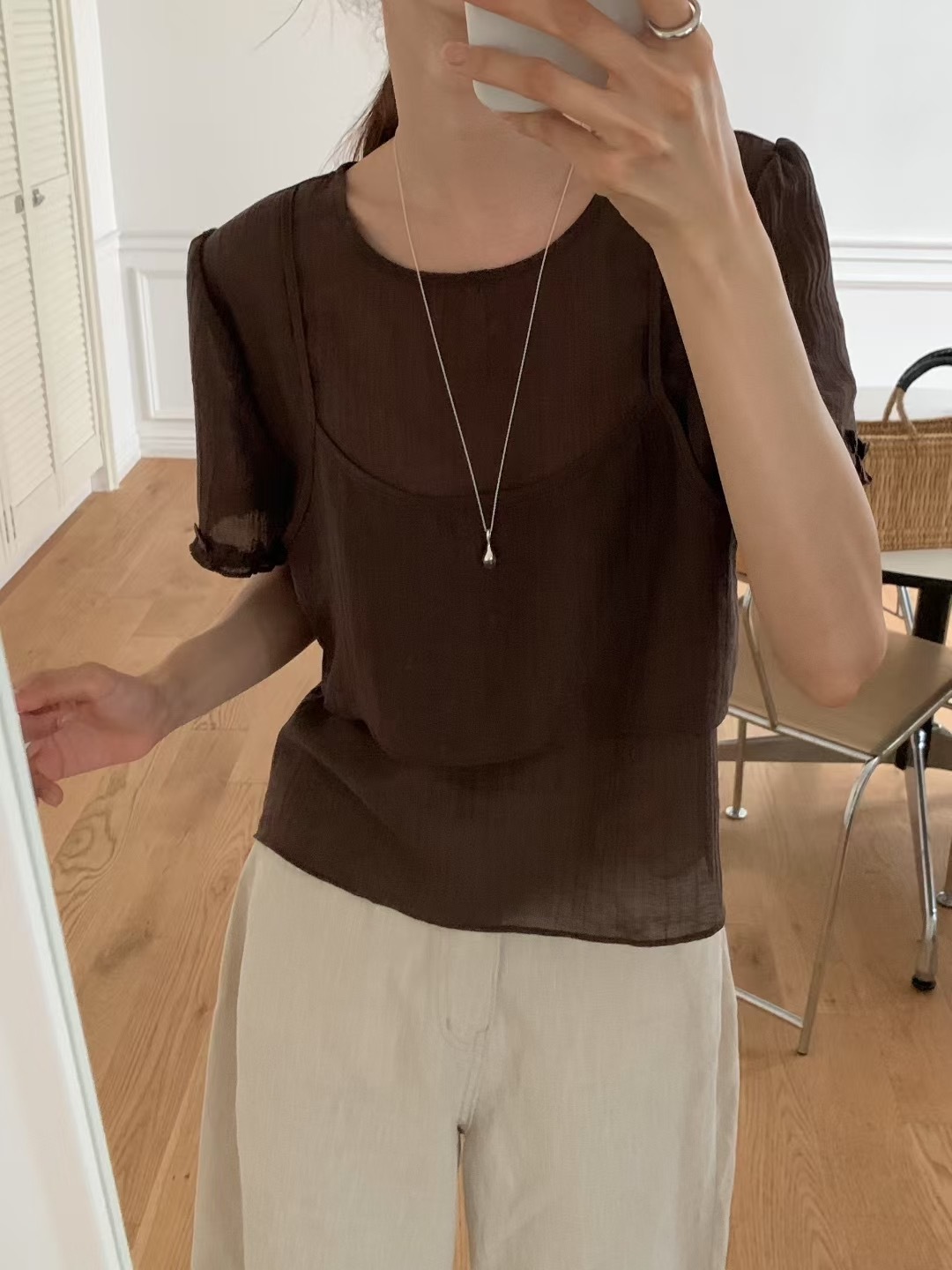 Layered bustier silk blouse