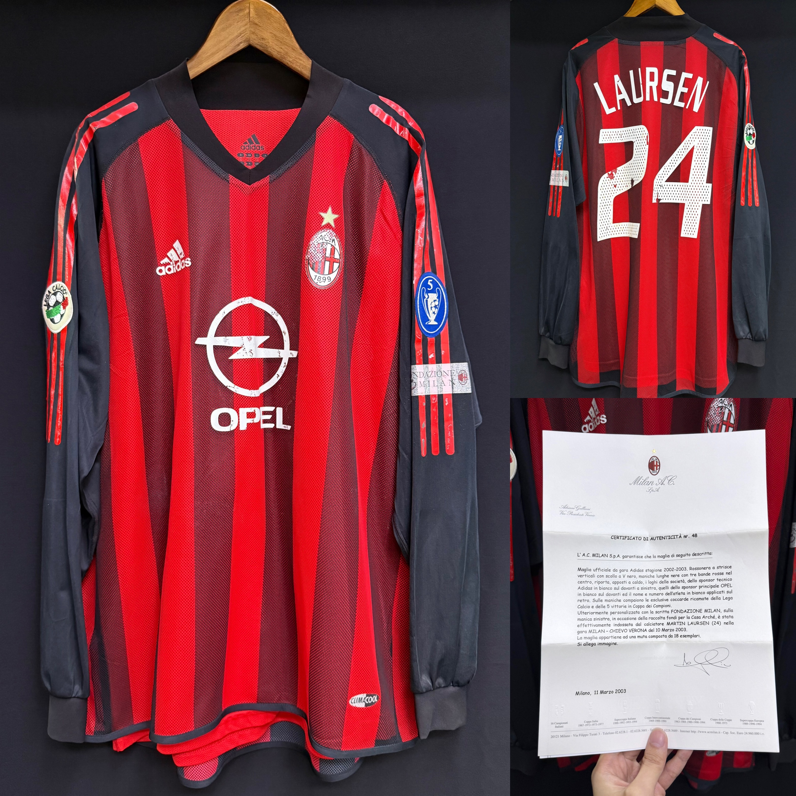 (Match Worn) AC Milan 2002-2003 Adidas L/S Home Special Match Worn Shirt #24 LAURSEN