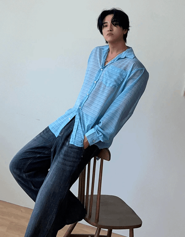 柔軟格紋透視襯衫