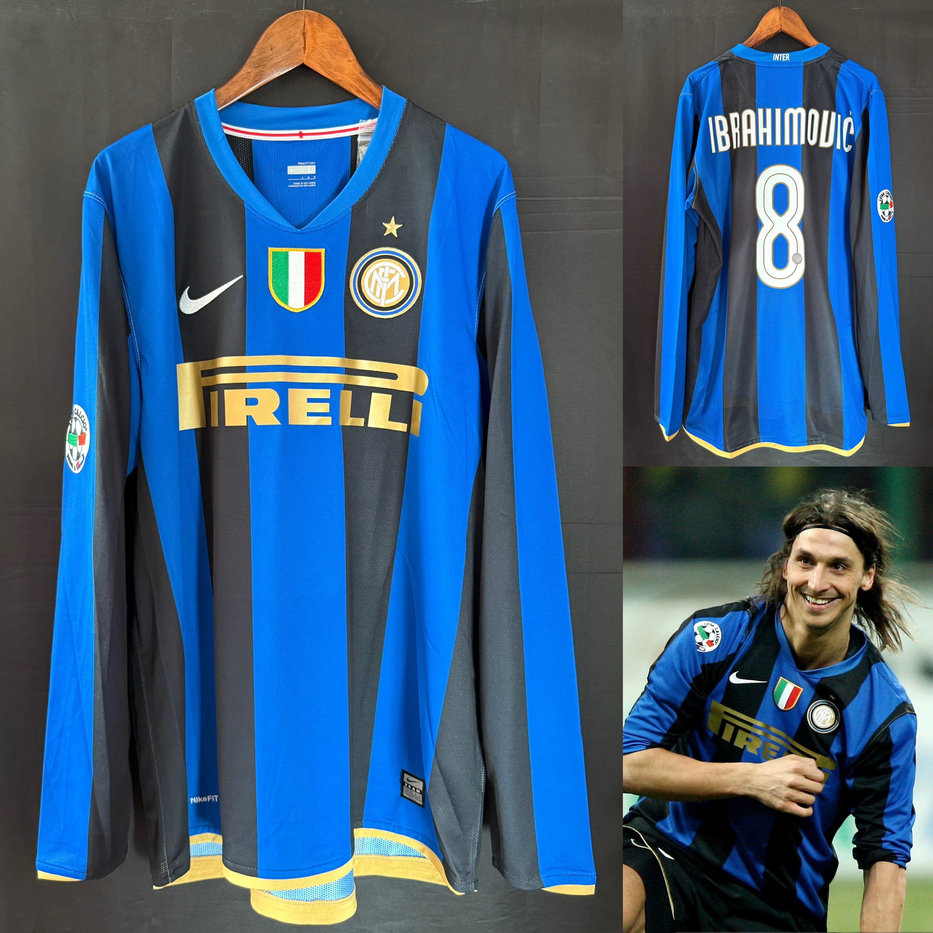 (BNWT) Inter Milan 2008-2009 Nike L/S Home Authentic Player Shirt #8 IBRAHIMOVIC