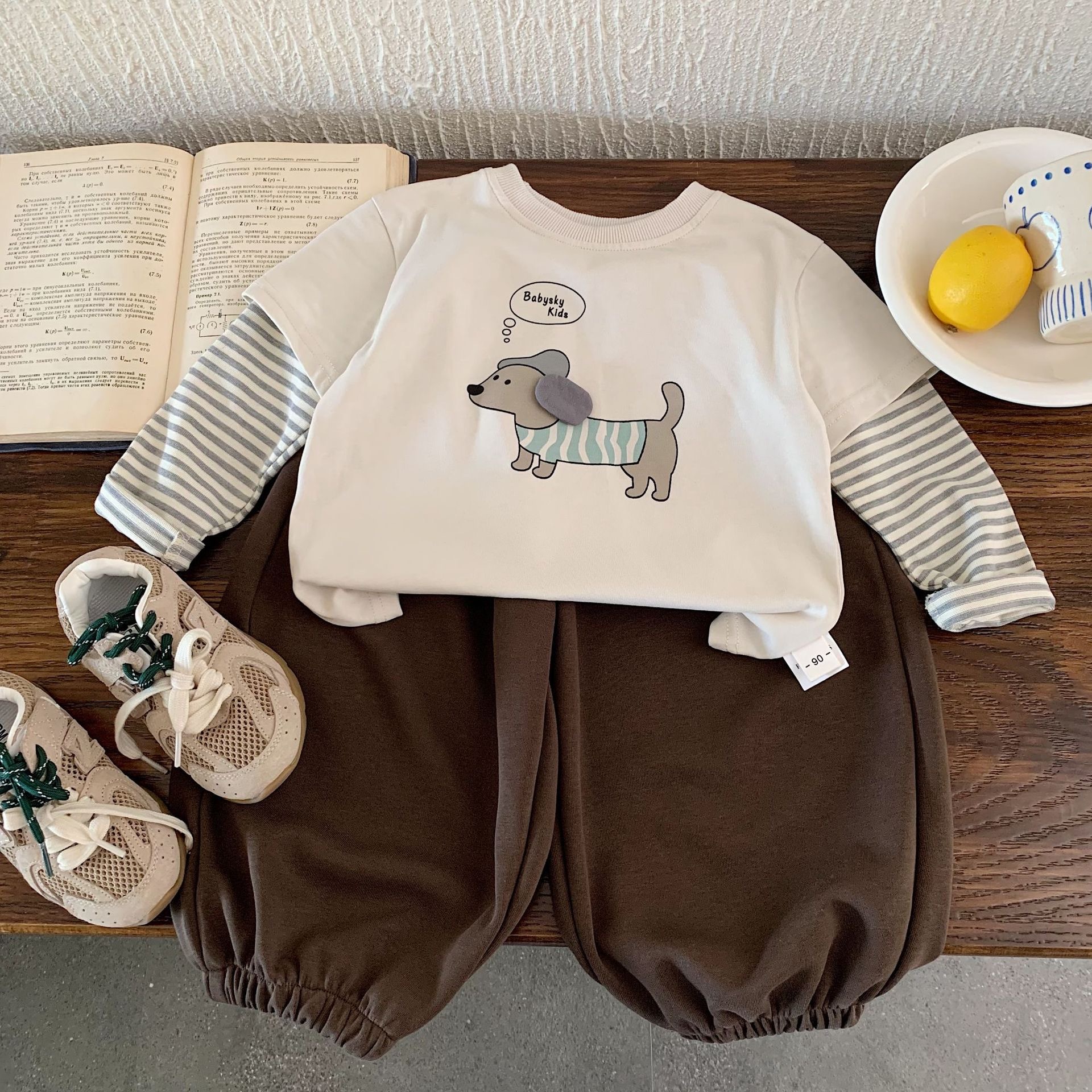 條紋袖假兩件狗狗上衣