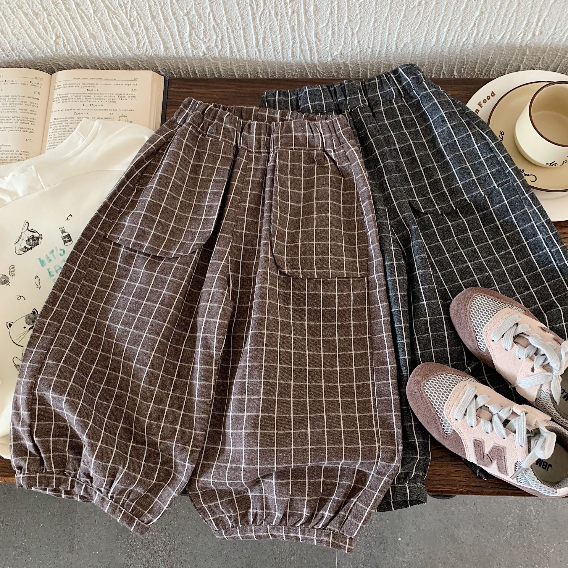 兩色方格寬鬆蘿蔔褲