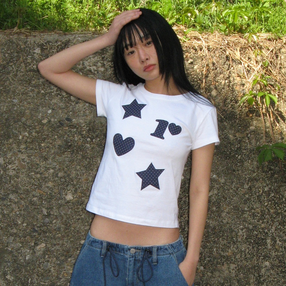 RONRON FIGURE SHAPE APPLIQUE T SHIRT