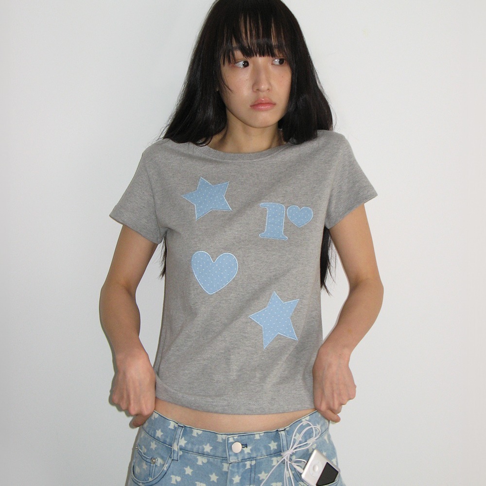 RONRON FIGURE SHAPE APPLIQUE T SHIRT
