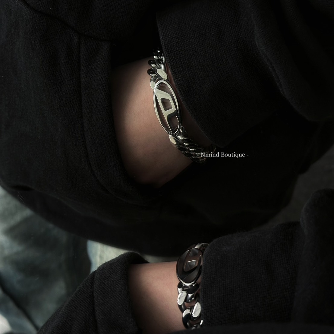 <穿搭加分項🔥> DIESEL 銀LOGO古巴手鍊