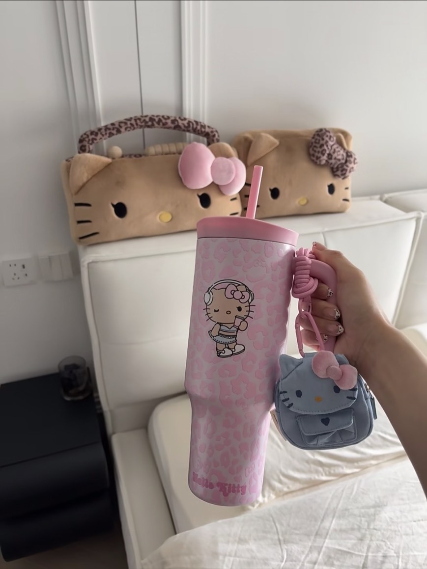 Hello Kitty 不鏽鋼保冷杯-粉色豹紋