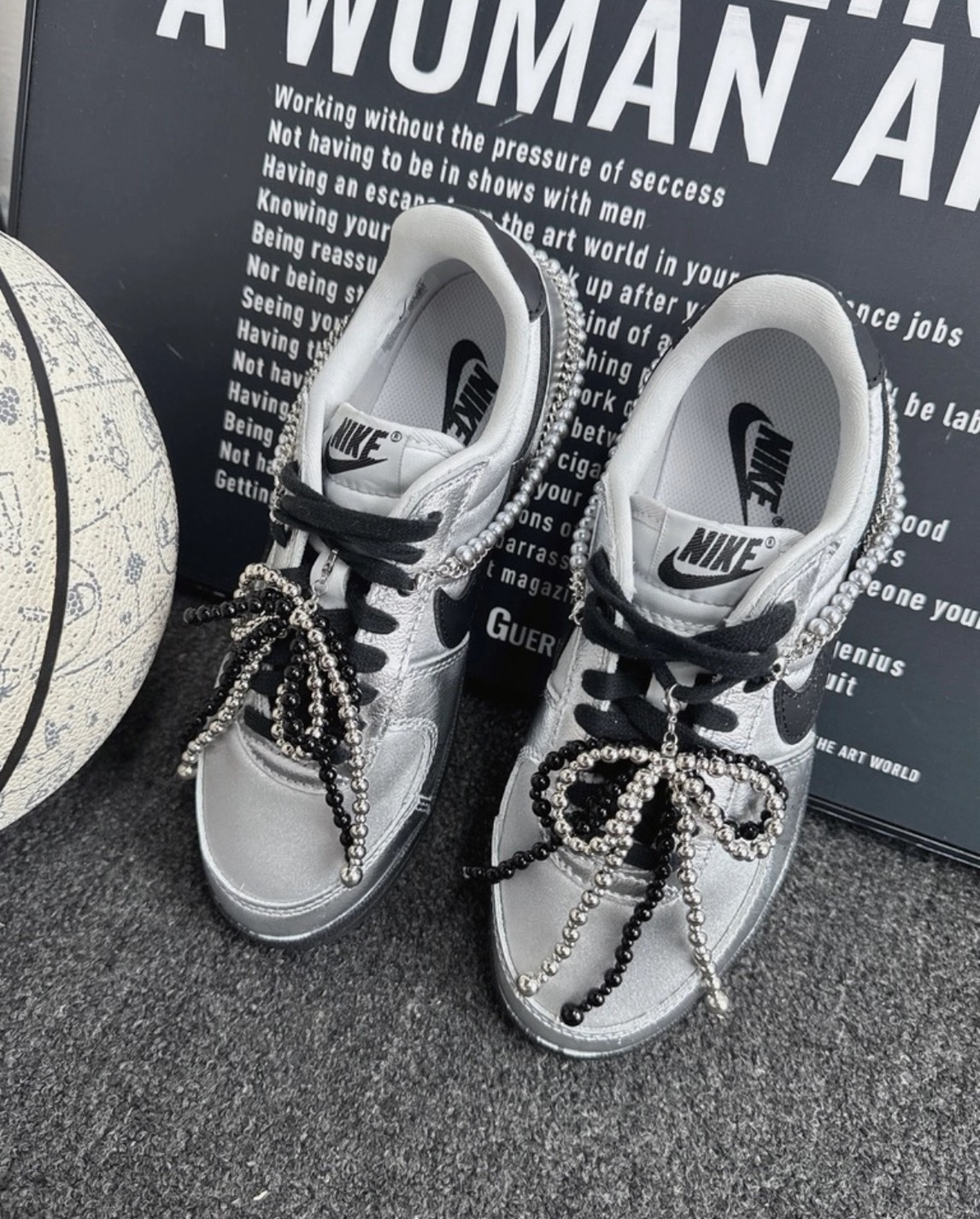 Nike Field General 811 閃蝶芭蕾風 女款板鞋 黑銀 厚底蝴蝶結甜酷風 限定鞋盒 July25