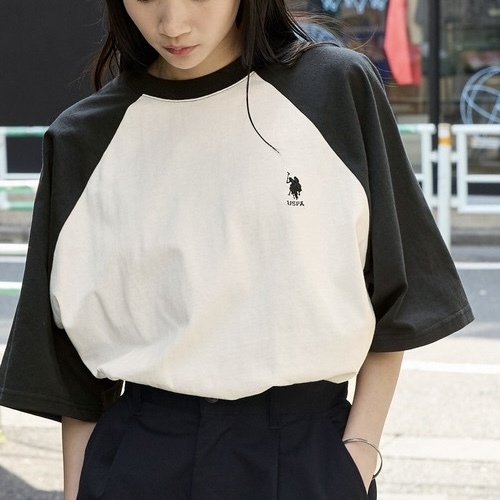 U.S. POLO ASSN. 撞色 落肩短袖 胸前刺繡LOGO 寬鬆 上衣 日本代購