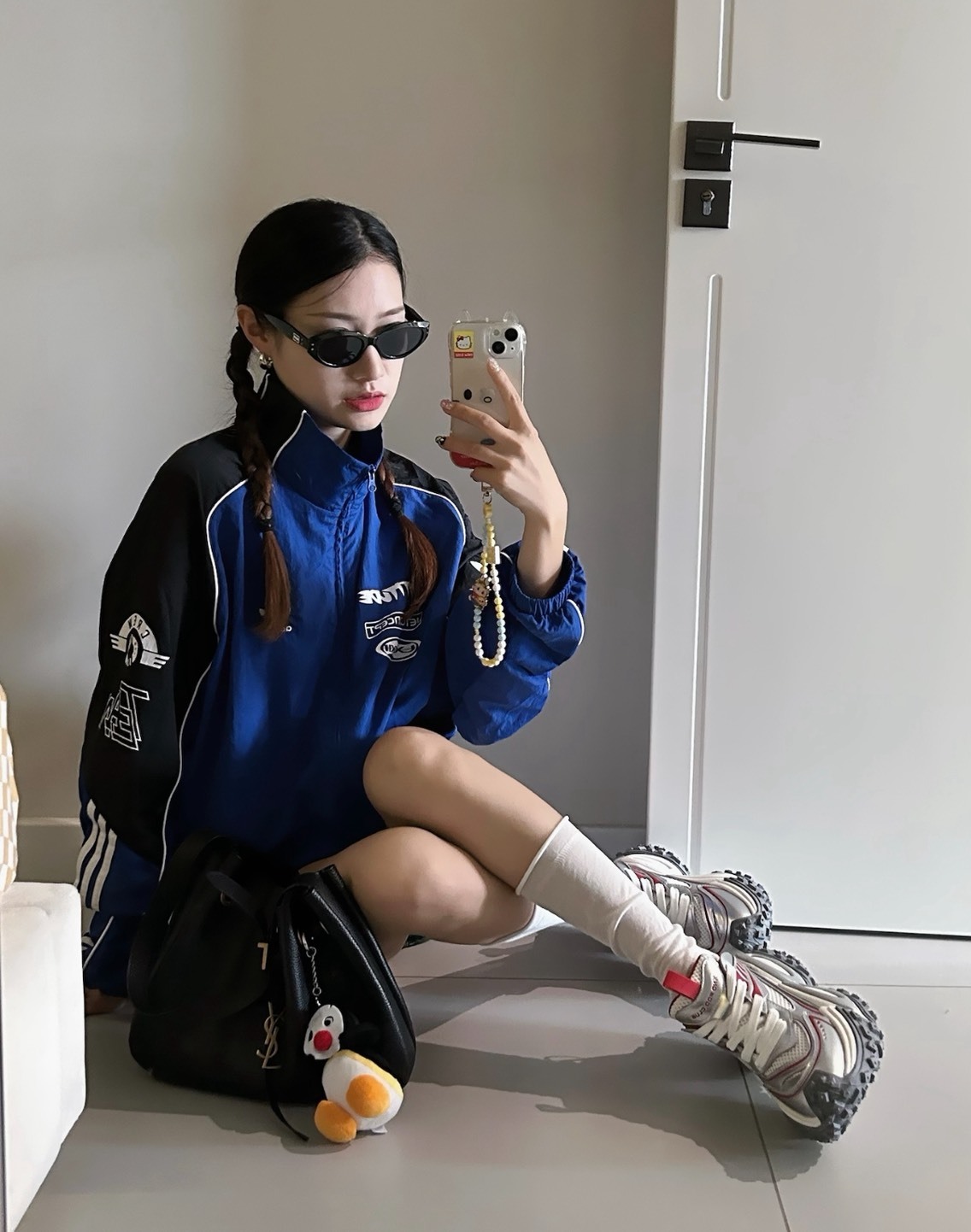 adidas 皇家藍機車風拼色運動外套 三葉草復古立領風衣男 adicolor夾克 STREET風格July25