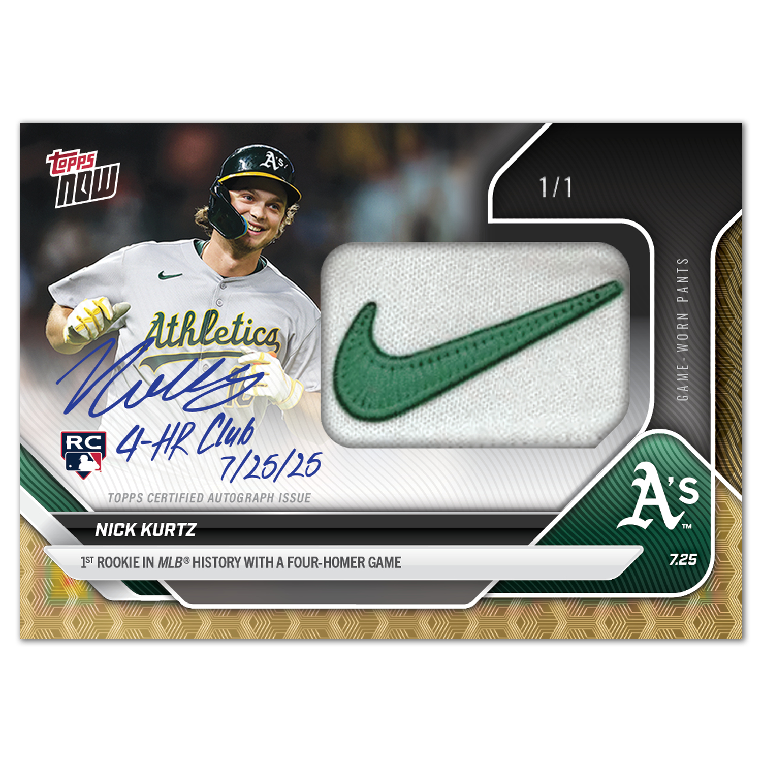 TOPPS NOW 球員卡 Nick Kurtz 新人卡RC 六打六中 - 2025 MLB Topps NOW® - Card 464