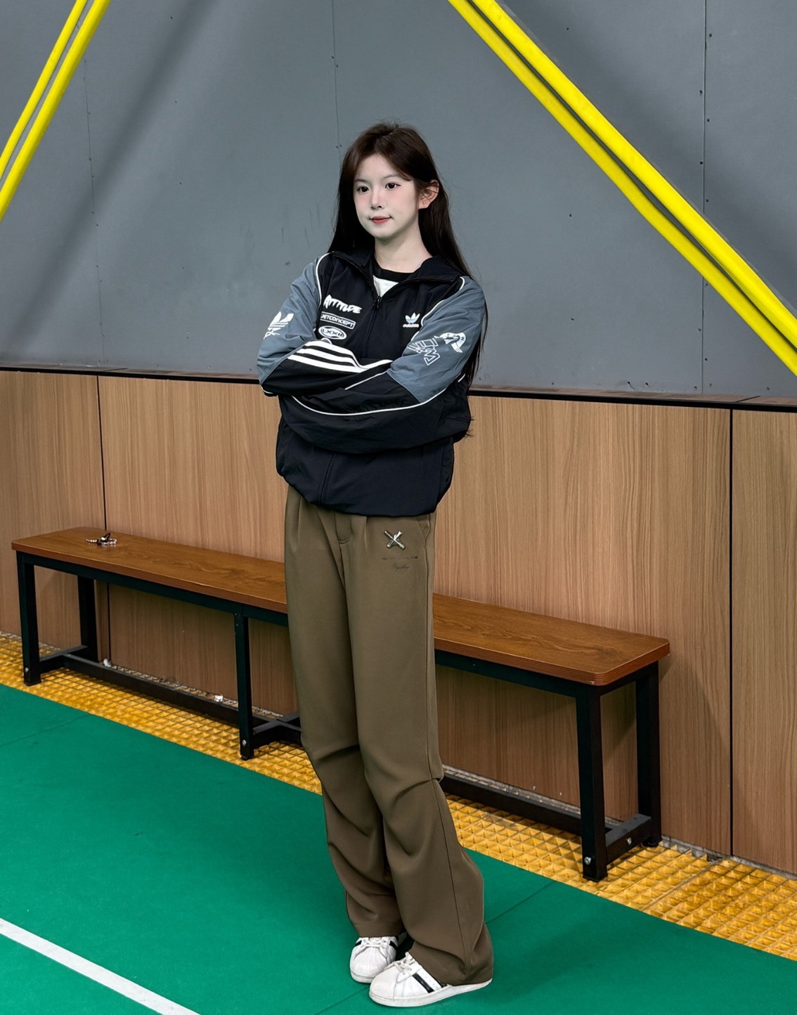 adidas黑色立領拼色運動外套 條紋復古夾克 寬鬆休閒機能外套 男款 July25