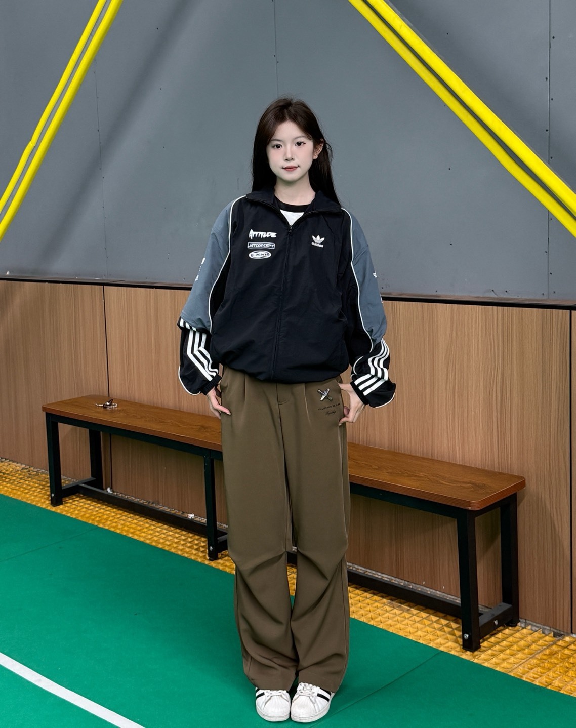 adidas黑色立領拼色運動外套 條紋復古夾克 寬鬆休閒機能外套 男款 July25