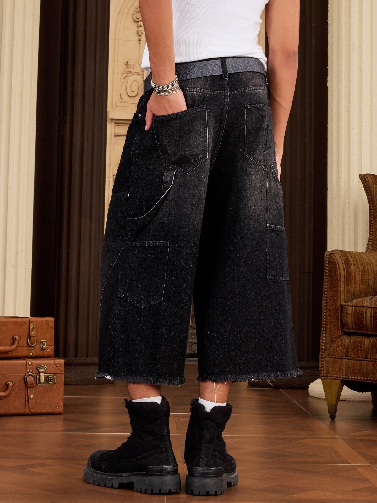 STK SmallTownKid 水洗做舊 毛邊七分 牛仔褲