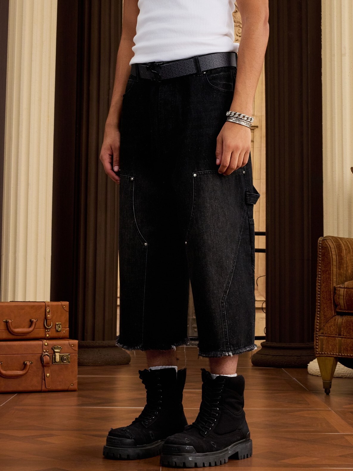 STK SmallTownKid 水洗做舊 毛邊七分 牛仔褲