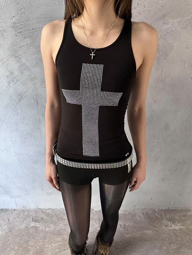 ArtByTastybabe 十字燙鑽 緊身彈性 美式背心