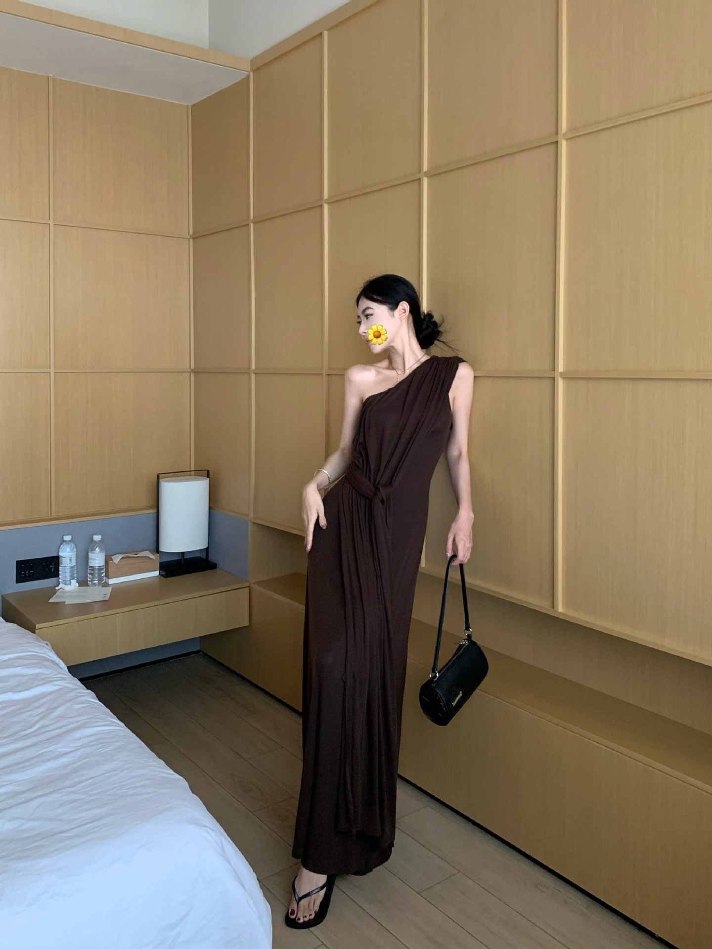 單肩垂墜 女神長洋裝