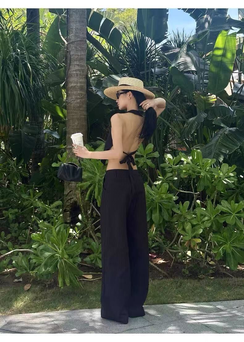 率性性感 掛脖蝴蝶結上衣+休閒褲(2件組)