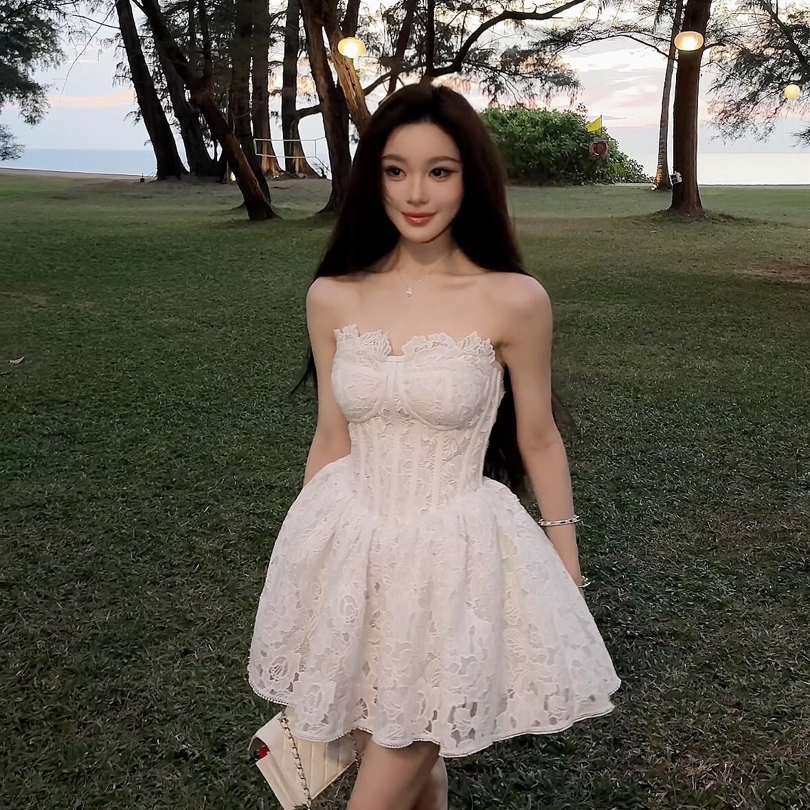 宮廷性感 魚骨收腰露肩小禮服