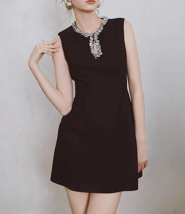 亮片堆疊 水滴領收腰小洋裝