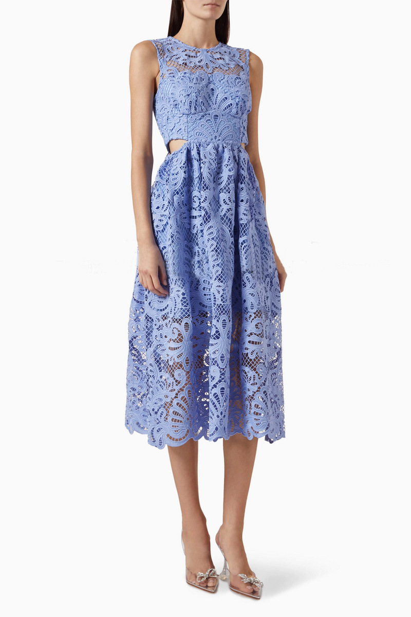 高級歐美感 水溶蕾絲簍空洋裝